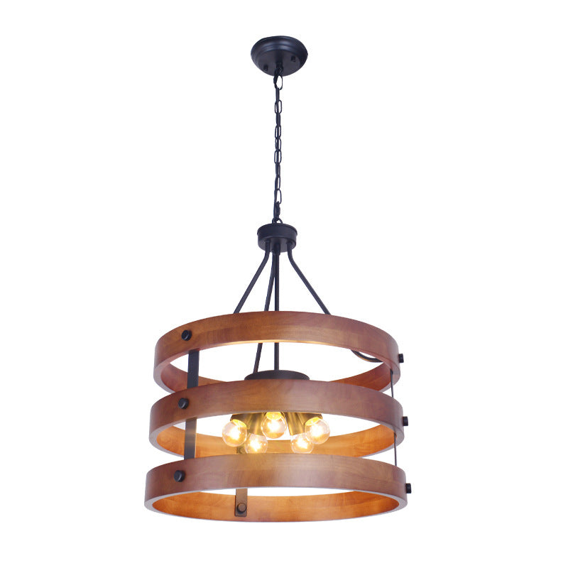 Brown 5 Heads Chandelier Lighting Rustic Wooden Lamp Dining Room - Rebooters