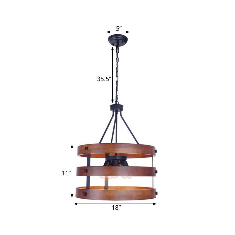Brown 5 Heads Chandelier Lighting Rustic Wooden Lamp Dining Room - Rebooters