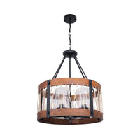 Wood Drum Chandelier Lamp Farmhouse 5-Head Ceiling Light - Rebooters