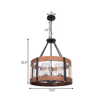 Wood Drum Chandelier Lamp Farmhouse 5-Head Ceiling Light - Rebooters
