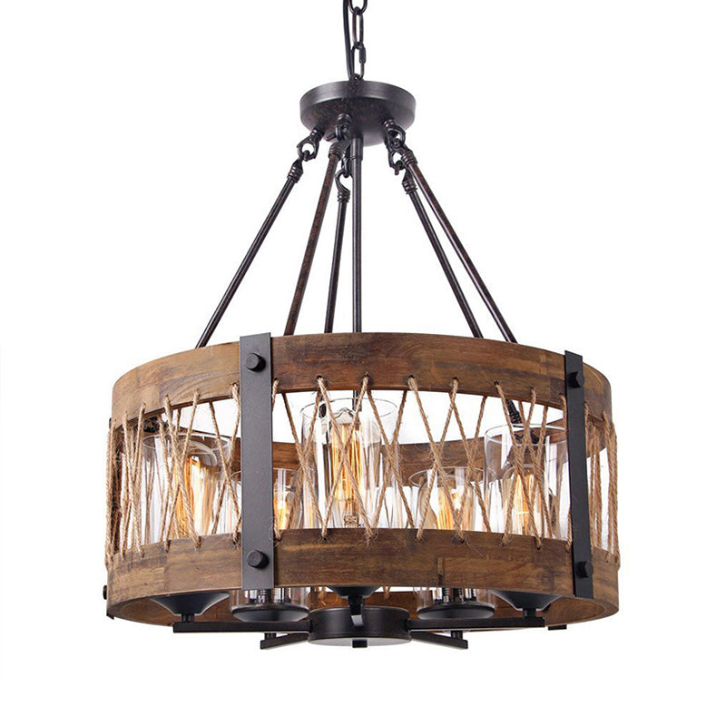 Traditional Drum Shaped Hanging Lamp 5 Bulbs Chandelier - Rebooters