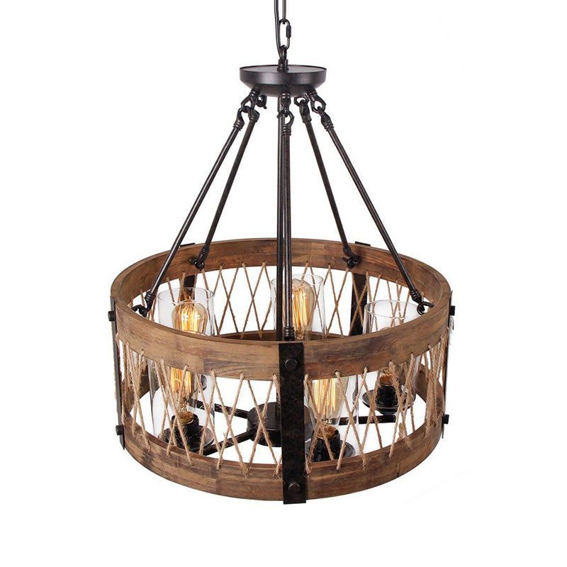 Traditional Drum Shaped Hanging Lamp 5 Bulbs Chandelier - Rebooters