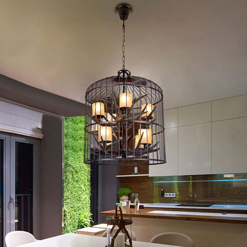 Black Bird Cage Pendant Chandelier Traditional Metal 8-Head Ceiling Light - Rebooters