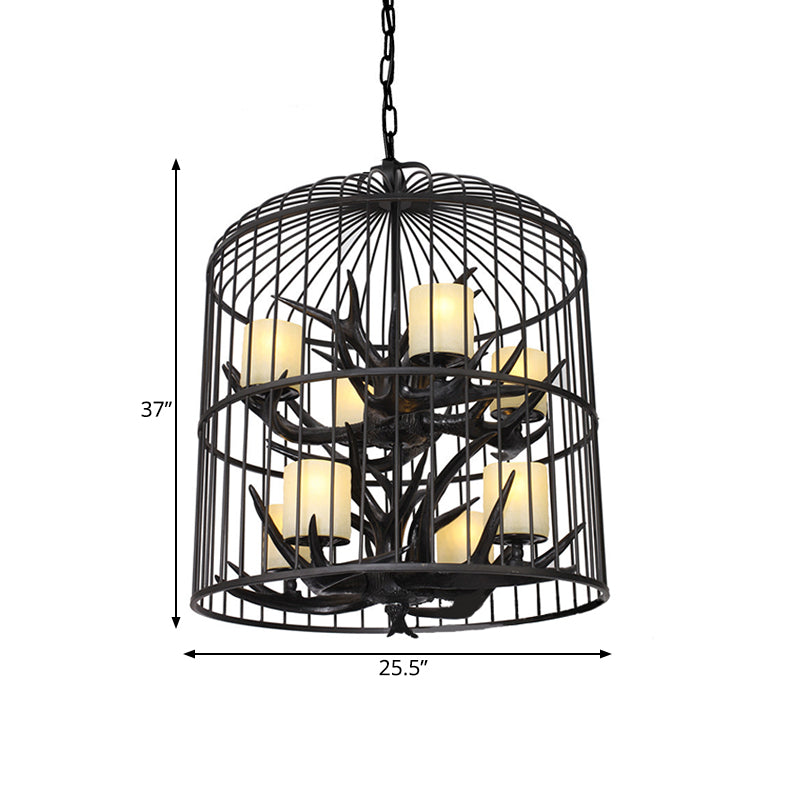 Black Bird Cage Pendant Chandelier Traditional Metal 8-Head Ceiling Light - Rebooters