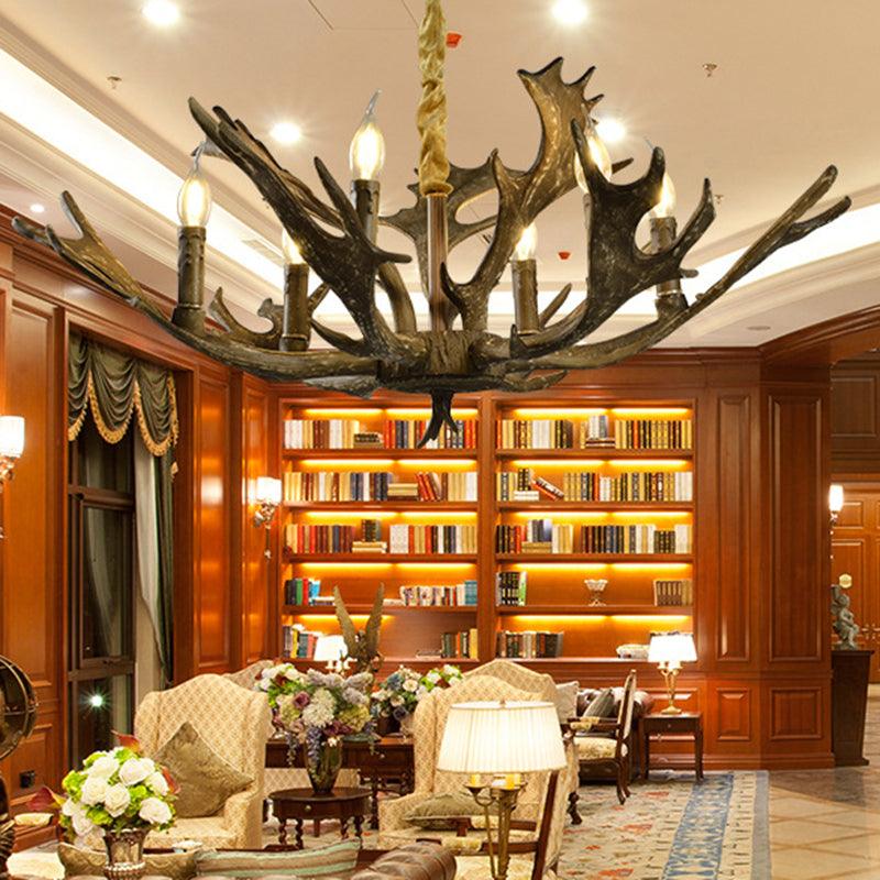 6 Lights Resin Chandelier Lamp Farmhouse Brown Candle Shape Pendant - Rebooters