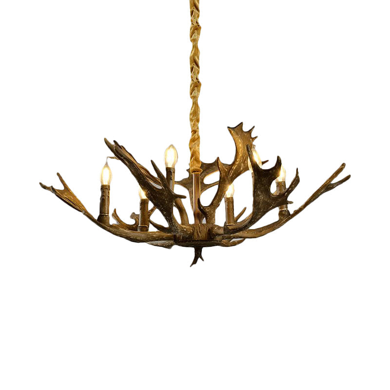 6 Lights Resin Chandelier Lamp Farmhouse Brown Candle Shape Pendant - Rebooters