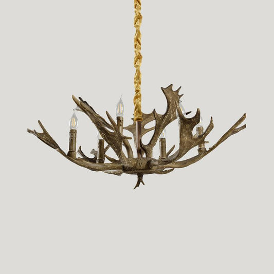 6 Lights Resin Chandelier Lamp Farmhouse Brown Candle Shape Pendant - Rebooters