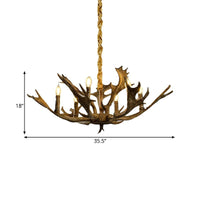 6 Lights Resin Chandelier Lamp Farmhouse Brown Candle Shape Pendant - Rebooters