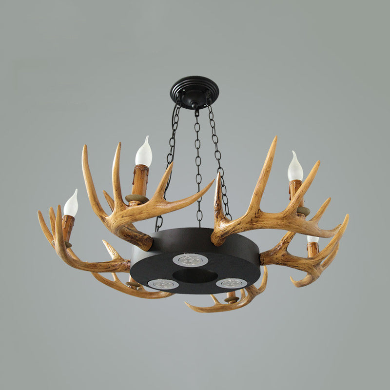 6 Lights Resin Chandelier Lamp Village Wood Candelabra Pendant - Rebooters