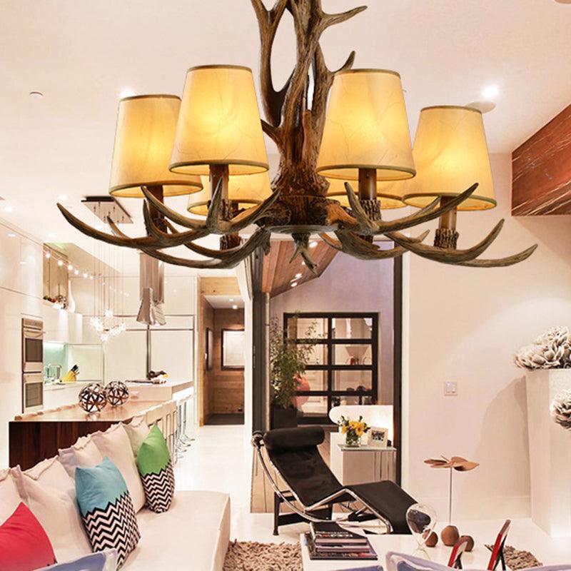 6-Bulb Conical Chandelier Light Antique Brown Resin Pendant - Rebooters