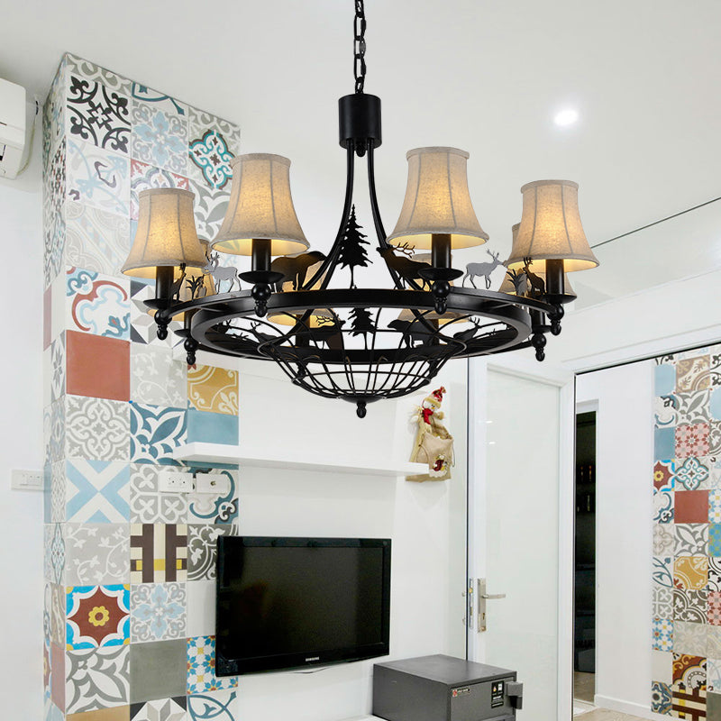 Metal Black Hanging Chandelier Bell 8-Bulb Light Fixture - Rebooters