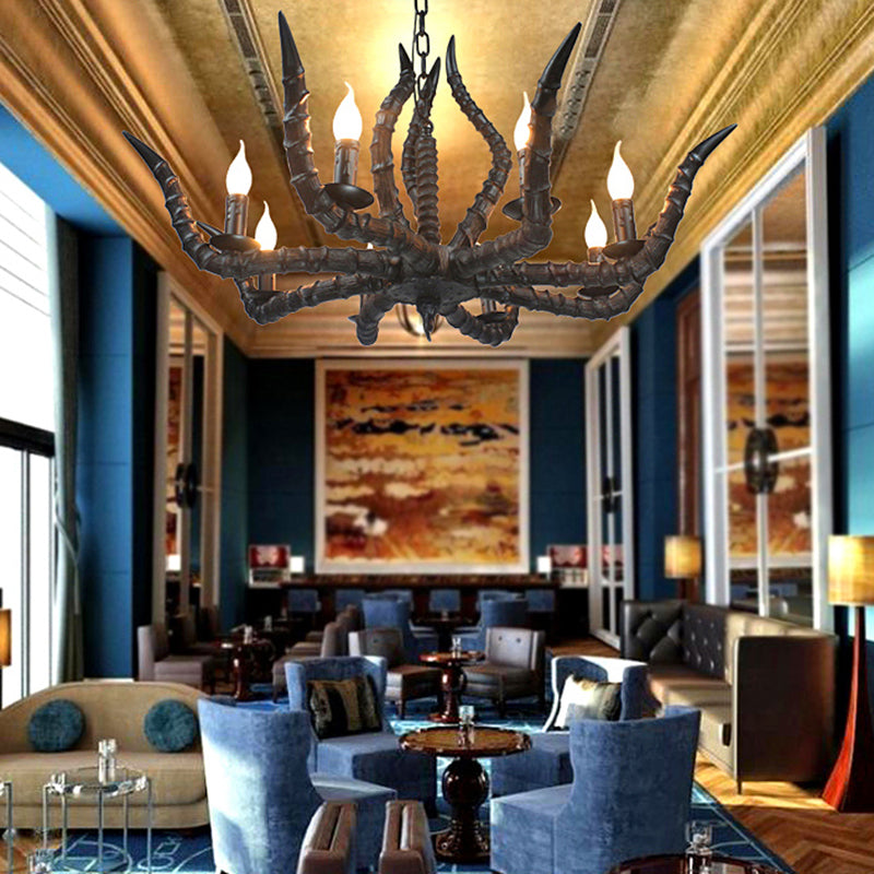 Rustic Sheep Horn Hanging Pendant 6 Lights Resin Chandelier - Rebooters