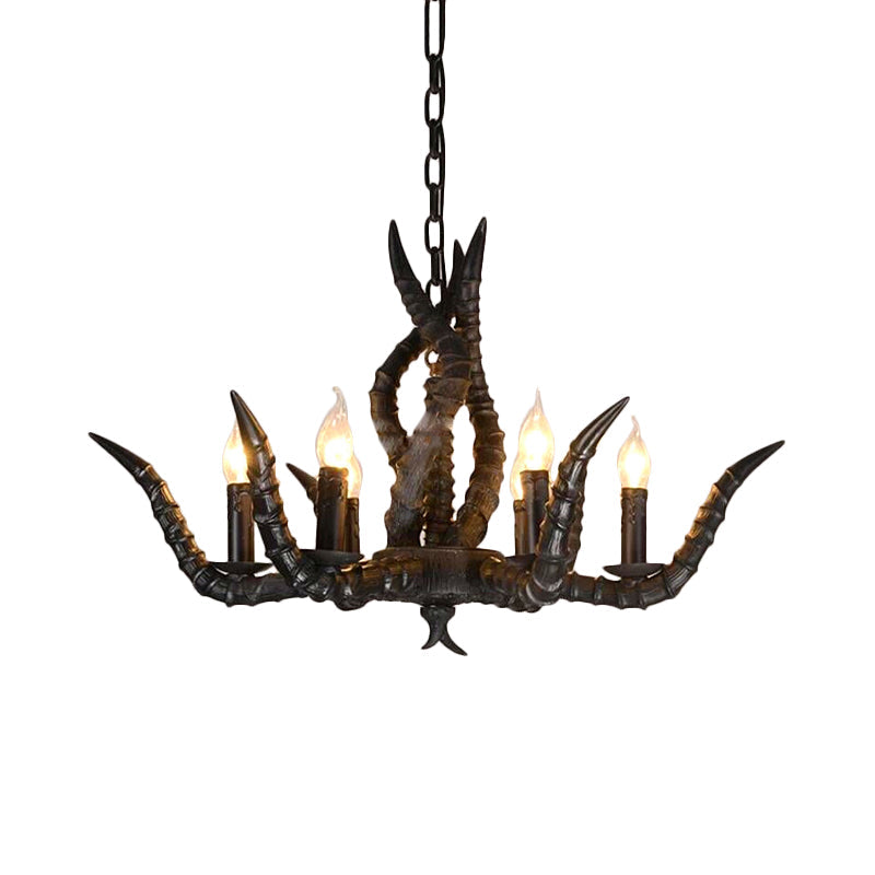 Rustic Sheep Horn Hanging Pendant 6 Lights Resin Chandelier - Rebooters
