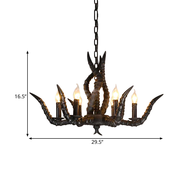 Rustic Sheep Horn Hanging Pendant 6 Lights Resin Chandelier - Rebooters