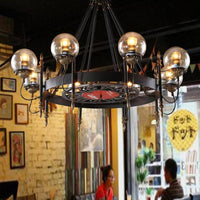 6/8 Lights Globe Chandelier Traditional Style Black Metal Pendant Light - Rebooters