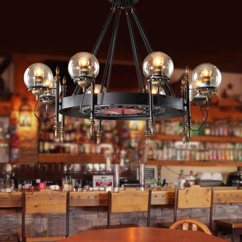 6/8 Lights Globe Chandelier Traditional Style Black Metal Pendant Light - Rebooters