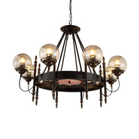 6/8 Lights Globe Chandelier Traditional Style Black Metal Pendant Light - Rebooters