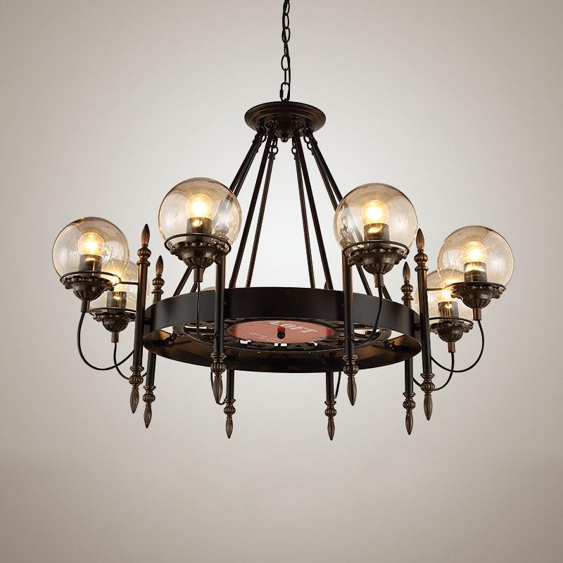 6/8 Lights Globe Chandelier Traditional Style Black Metal Pendant Light - Rebooters