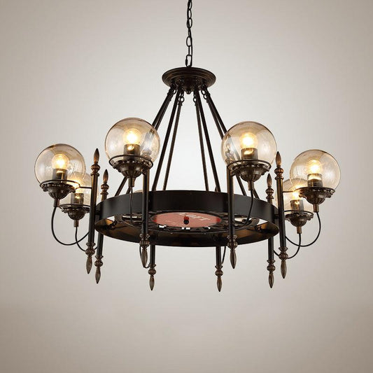 6/8 Lights Globe Chandelier Traditional Style Black Metal Pendant Light - Rebooters