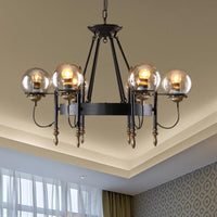 6/8 Lights Globe Chandelier Traditional Style Black Metal Pendant Light - Rebooters