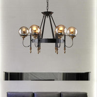 6/8 Lights Globe Chandelier Traditional Style Black Metal Pendant Light - Rebooters