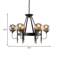 6/8 Lights Globe Chandelier Traditional Style Black Metal Pendant Light - Rebooters