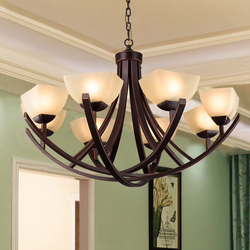 Tapered Frosted Glass Chandelier Lighting Classic 4/6/8 Lights Rust Pendant Lighting - Rebooters