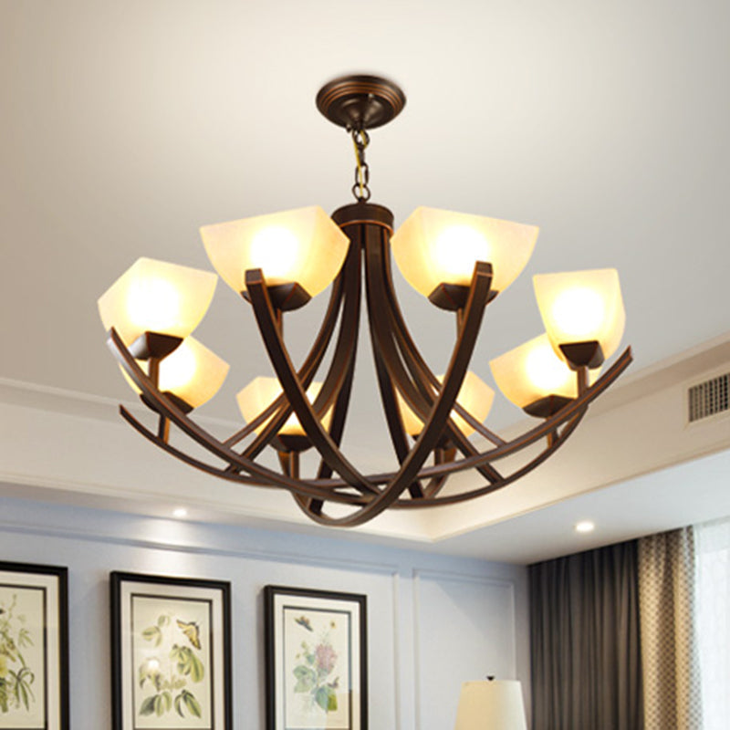 Tapered Frosted Glass Chandelier Lighting Classic 4/6/8 Lights Rust Pendant Lighting - Rebooters