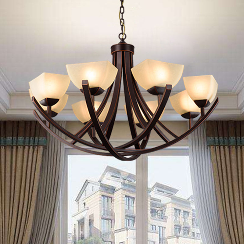 Tapered Frosted Glass Chandelier Lighting Classic 4/6/8 Lights Rust Pendant Lighting - Rebooters