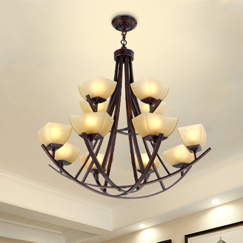 Tapered Frosted Glass Chandelier Lighting Classic 4/6/8 Lights Rust Pendant Lighting - Rebooters
