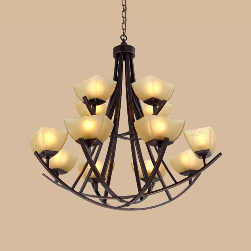 Tapered Frosted Glass Chandelier Lighting Classic 4/6/8 Lights Rust Pendant Lighting - Rebooters