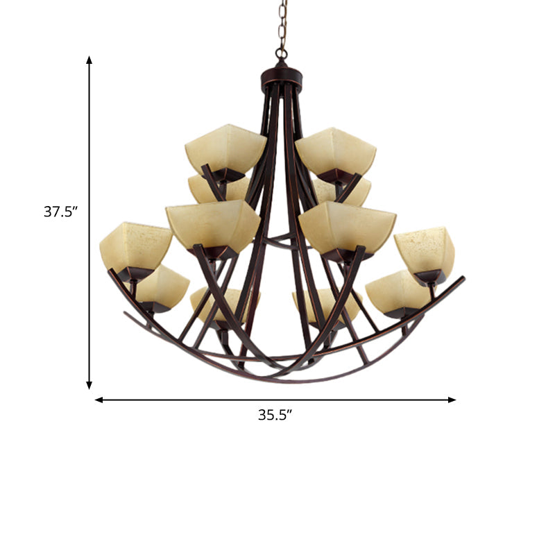 Tapered Frosted Glass Chandelier Lighting Classic 4/6/8 Lights Rust Pendant Lighting - Rebooters