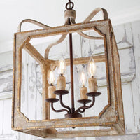4 Heads Living Room Hanging Chandelier Retro Rust Ceiling Pendant Light - Rebooters