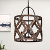 Cylinder Pendant Chandelier Traditional Wood 4 Bulbs Light - Rebooters