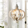 5 Bulbs Circle Ceiling Chandelier Traditional Wood Lighting Fixture in White - Rebooters
