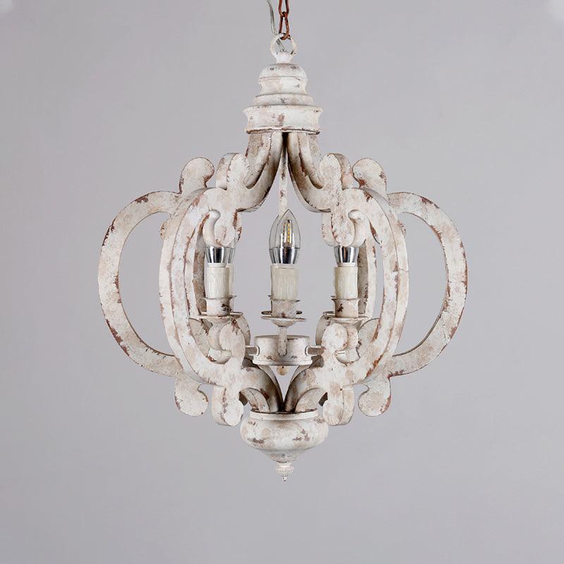 5 Bulbs Circle Ceiling Chandelier Traditional Wood Lighting Fixture in White - Rebooters