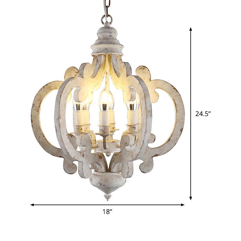 5 Bulbs Circle Ceiling Chandelier Traditional Wood Lighting Fixture in White - Rebooters