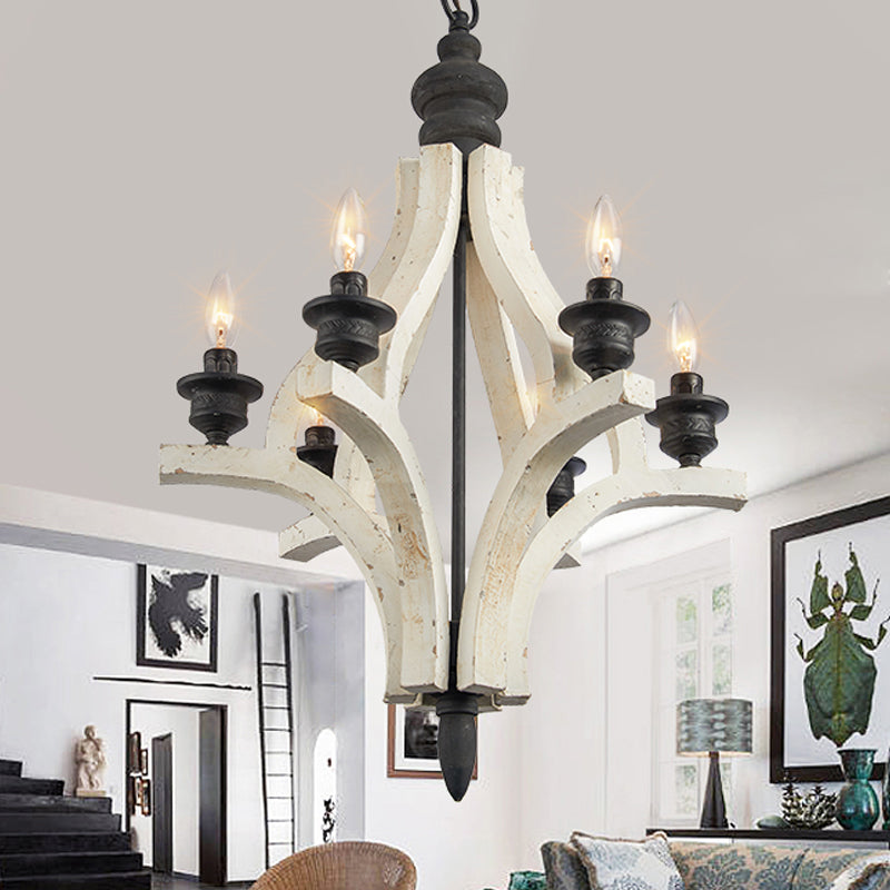 Laser-Cut Chandelier Lamp Nordic Wood 4 Heads White Pendant - Rebooters