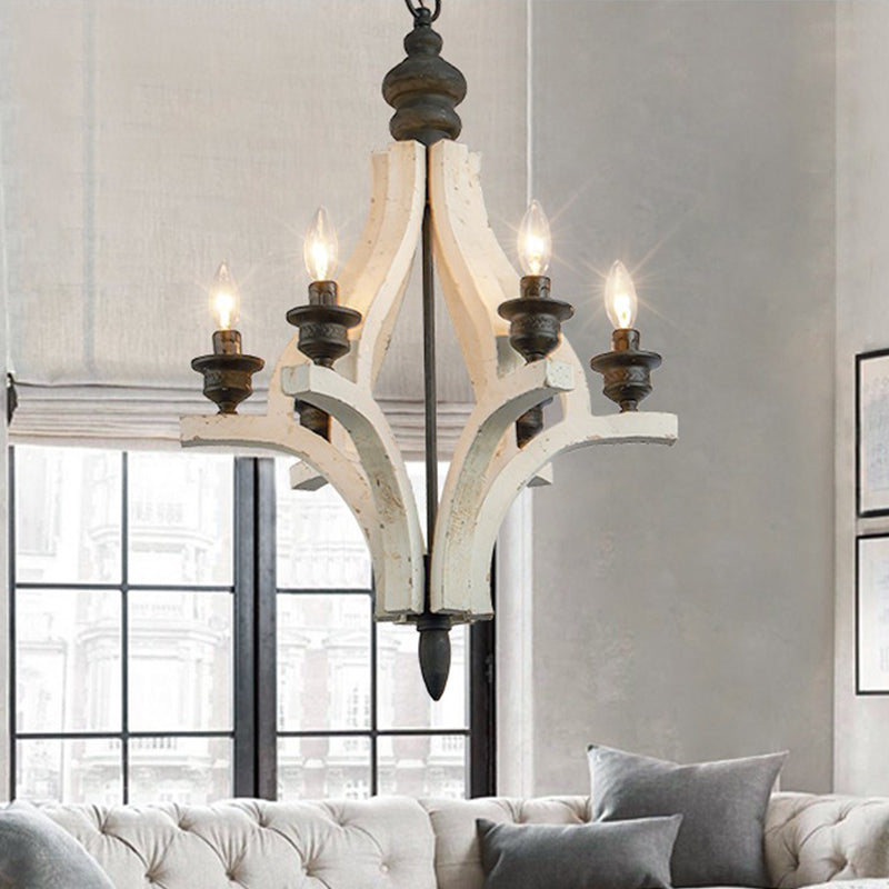 Laser-Cut Chandelier Lamp Nordic Wood 4 Heads White Pendant - Rebooters