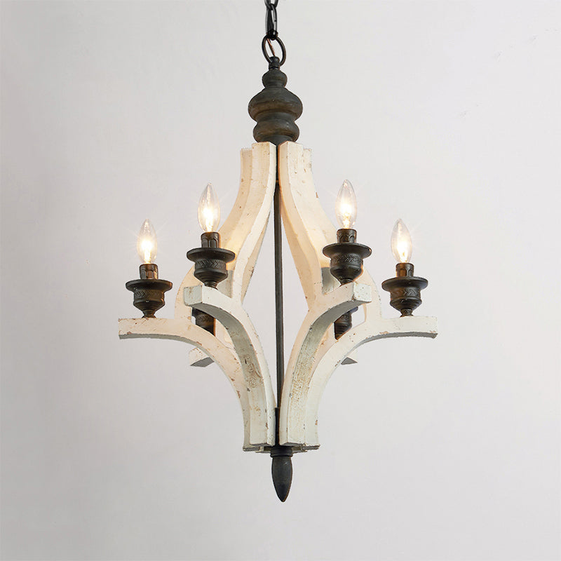 Laser-Cut Chandelier Lamp Nordic Wood 4 Heads White Pendant - Rebooters