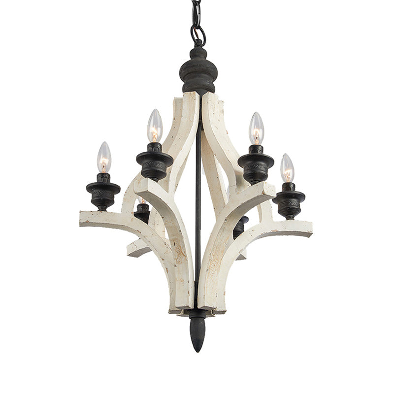 Laser-Cut Chandelier Lamp Nordic Wood 4 Heads White Pendant - Rebooters