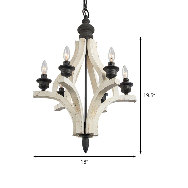 Laser-Cut Chandelier Lamp Nordic Wood 4 Heads White Pendant - Rebooters