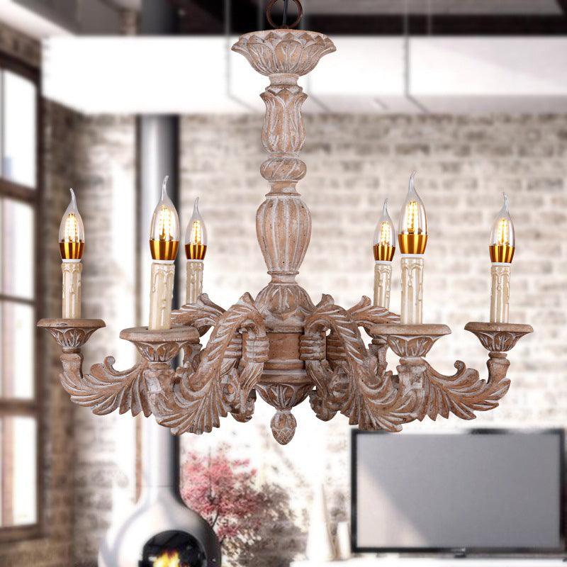 6 Heads Living Room Hanging Chandelier Traditional Brown Ceiling Pendant Light - Rebooters