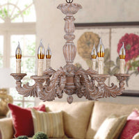 6 Heads Living Room Hanging Chandelier Traditional Brown Ceiling Pendant Light - Rebooters