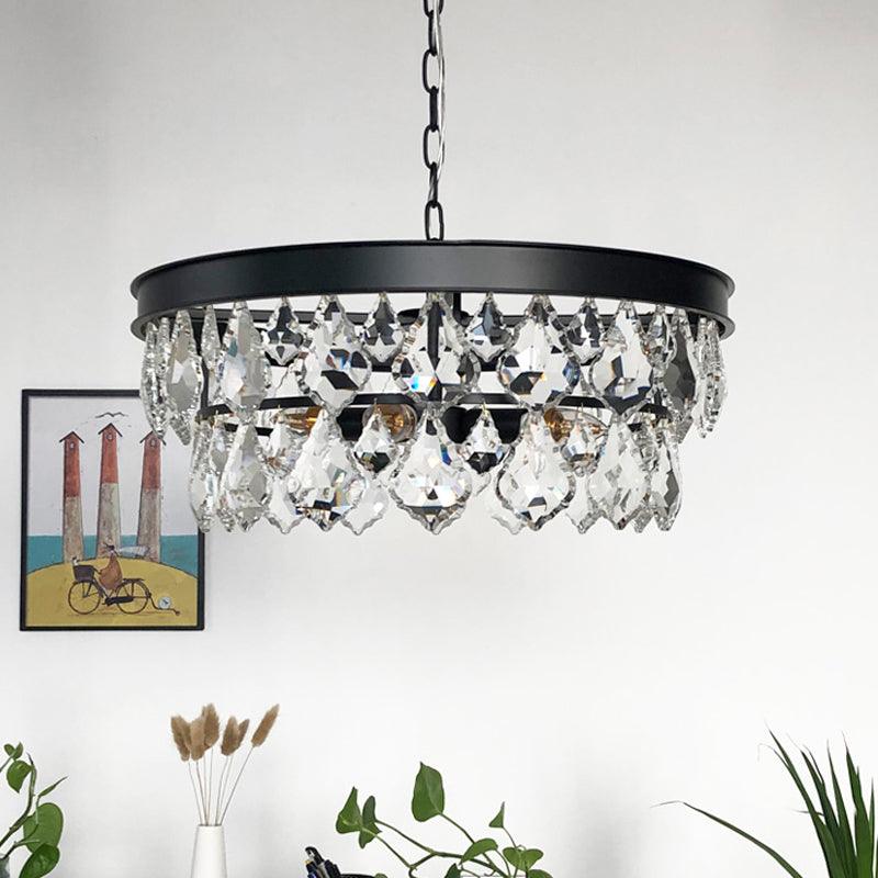 2-Layer Chandelier Light Modern Crystal 3 Heads Black Hanging Lamp Kit - Rebooters
