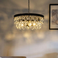 2-Layer Chandelier Light Modern Crystal 3 Heads Black Hanging Lamp Kit - Rebooters