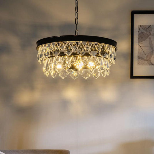 2-Layer Chandelier Light Modern Crystal 3 Heads Black Hanging Lamp Kit - Rebooters