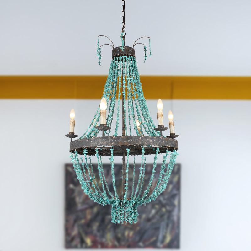 Linear Stone Hanging Chandelier Traditional 6 Heads Blue Light - Rebooters