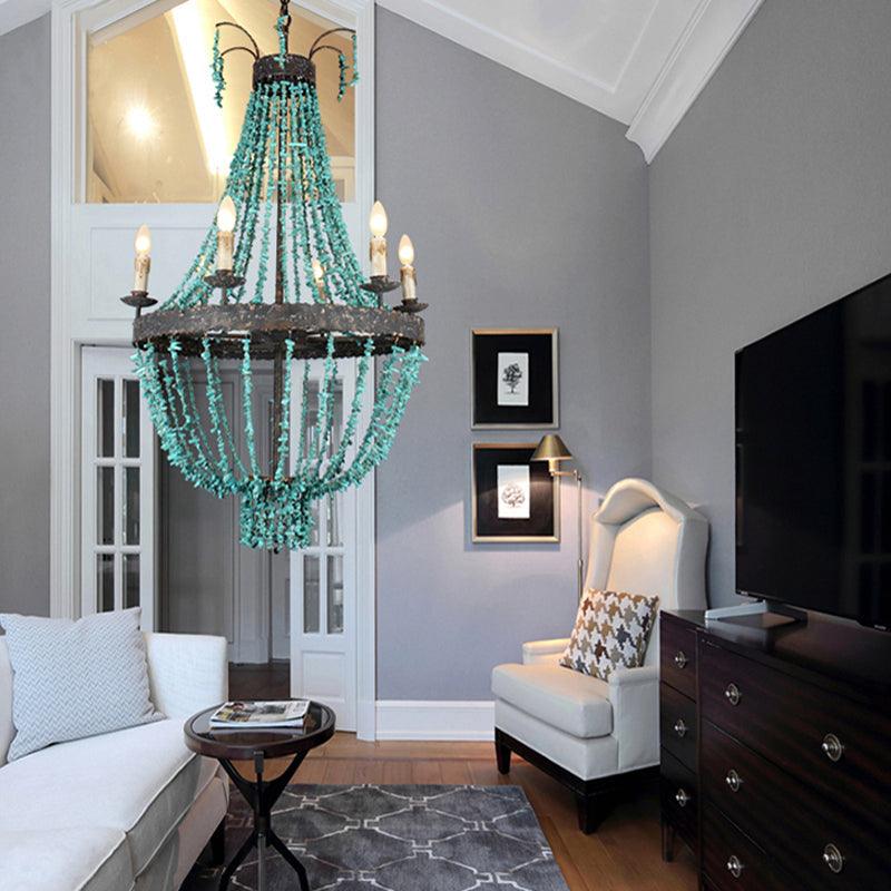 Linear Stone Hanging Chandelier Traditional 6 Heads Blue Light - Rebooters