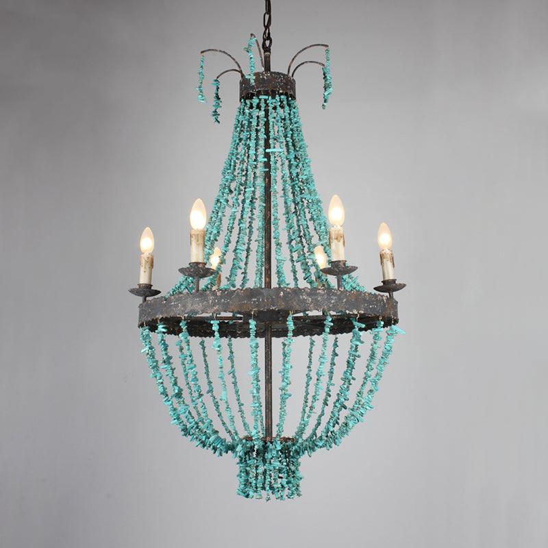Linear Stone Hanging Chandelier Traditional 6 Heads Blue Light - Rebooters